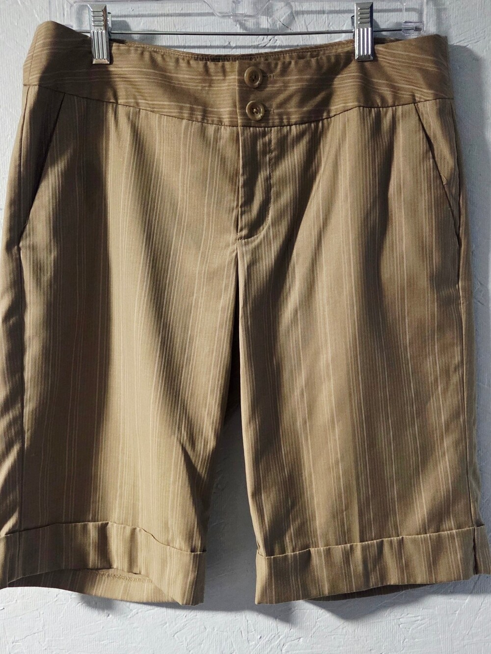 Mossimo Tan Pinstripe Cuffed Bermuda Shorts - 8